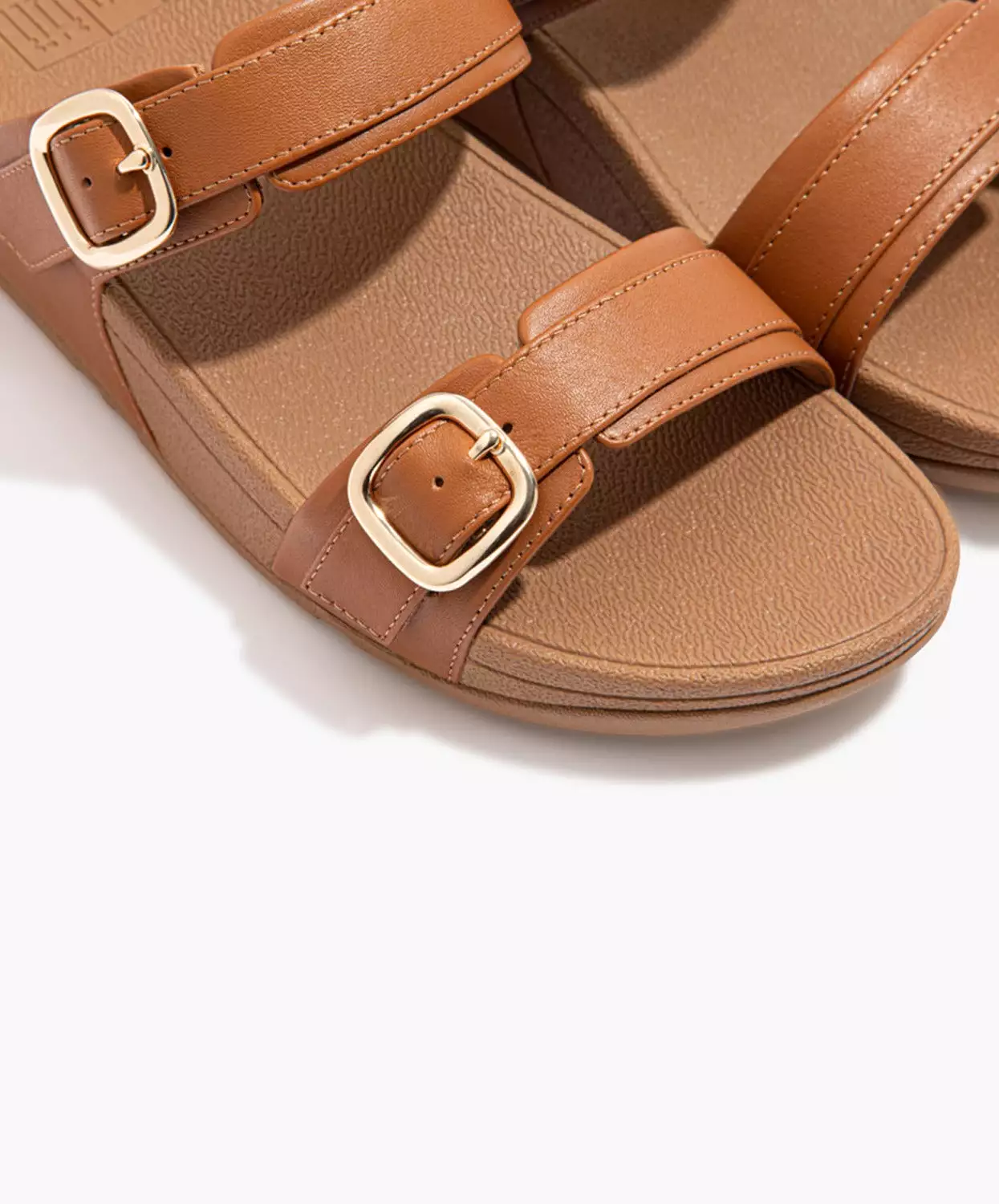 FitFlop brown leather slides, adjustable Lulu design