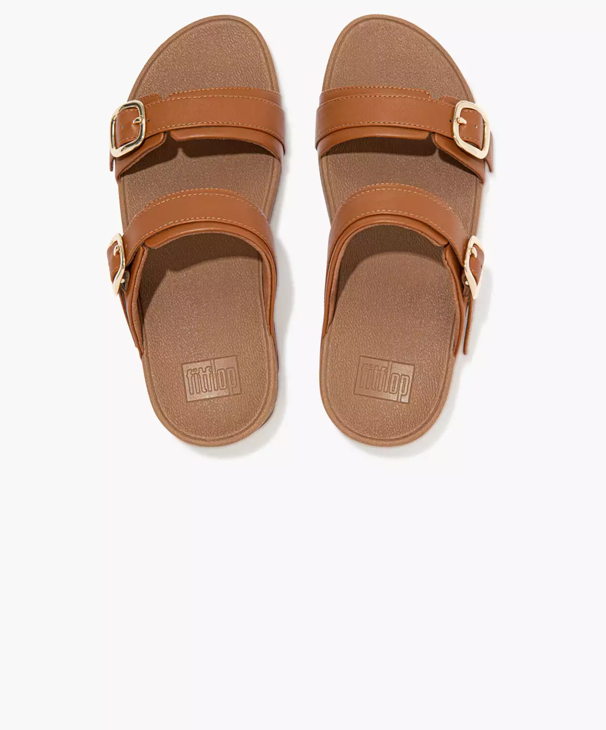 FitFlop brown leather slides, adjustable Lulu design