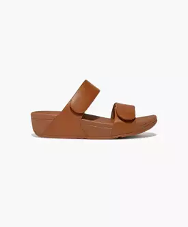 FitFlop Brown Leather Slides with Velcro - Adjustable Lulu