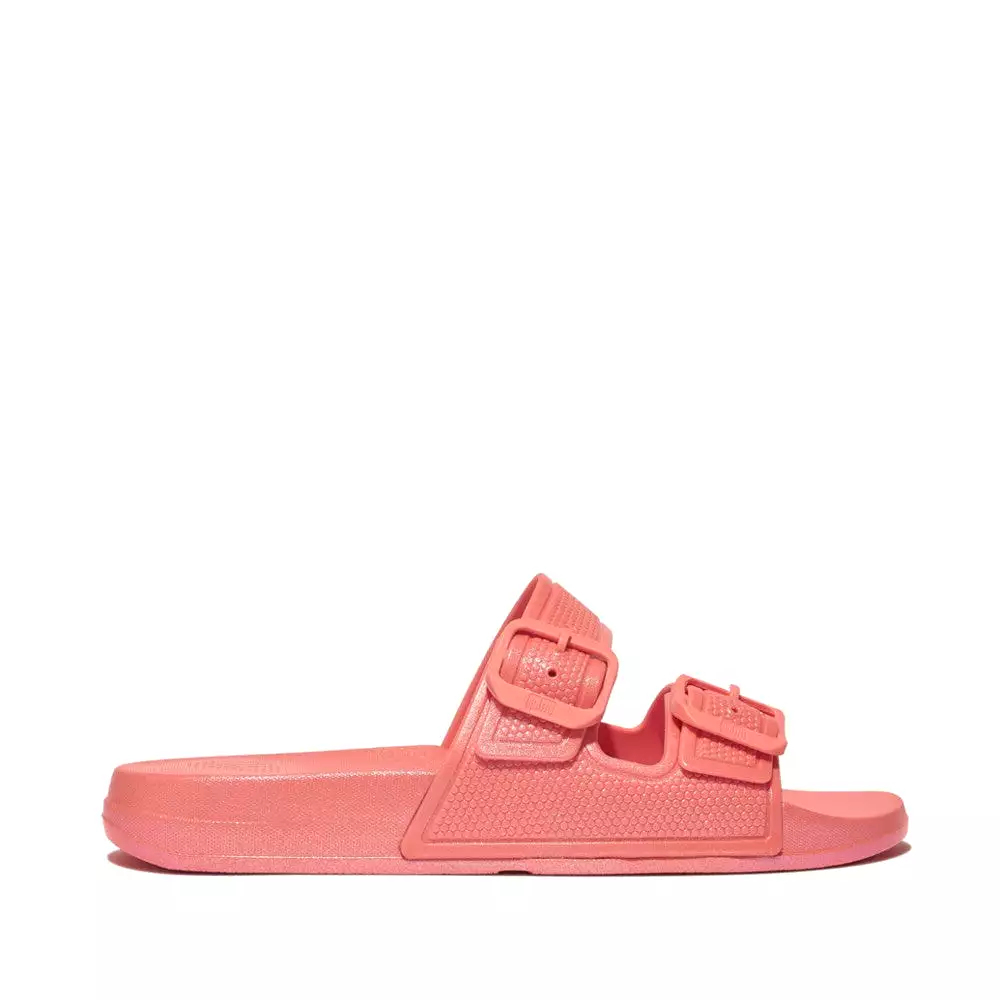 FitFlop Coral Pearlized Two Bar Buckle Slides