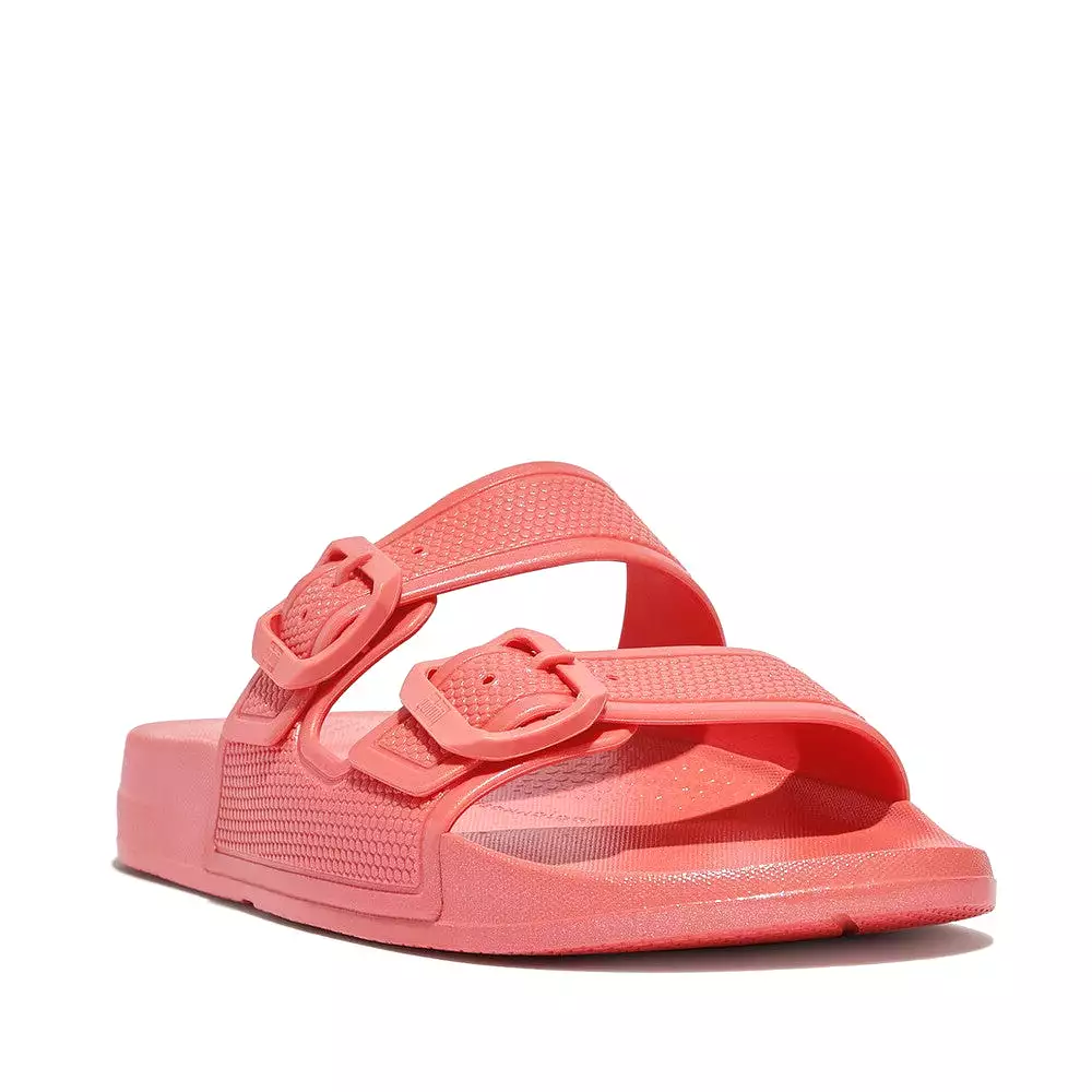 FitFlop Coral Pearlized Two Bar Buckle Slides