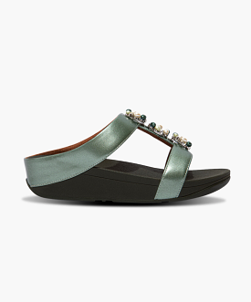 FitFlop Fino Green Slides with Pearl-Chain