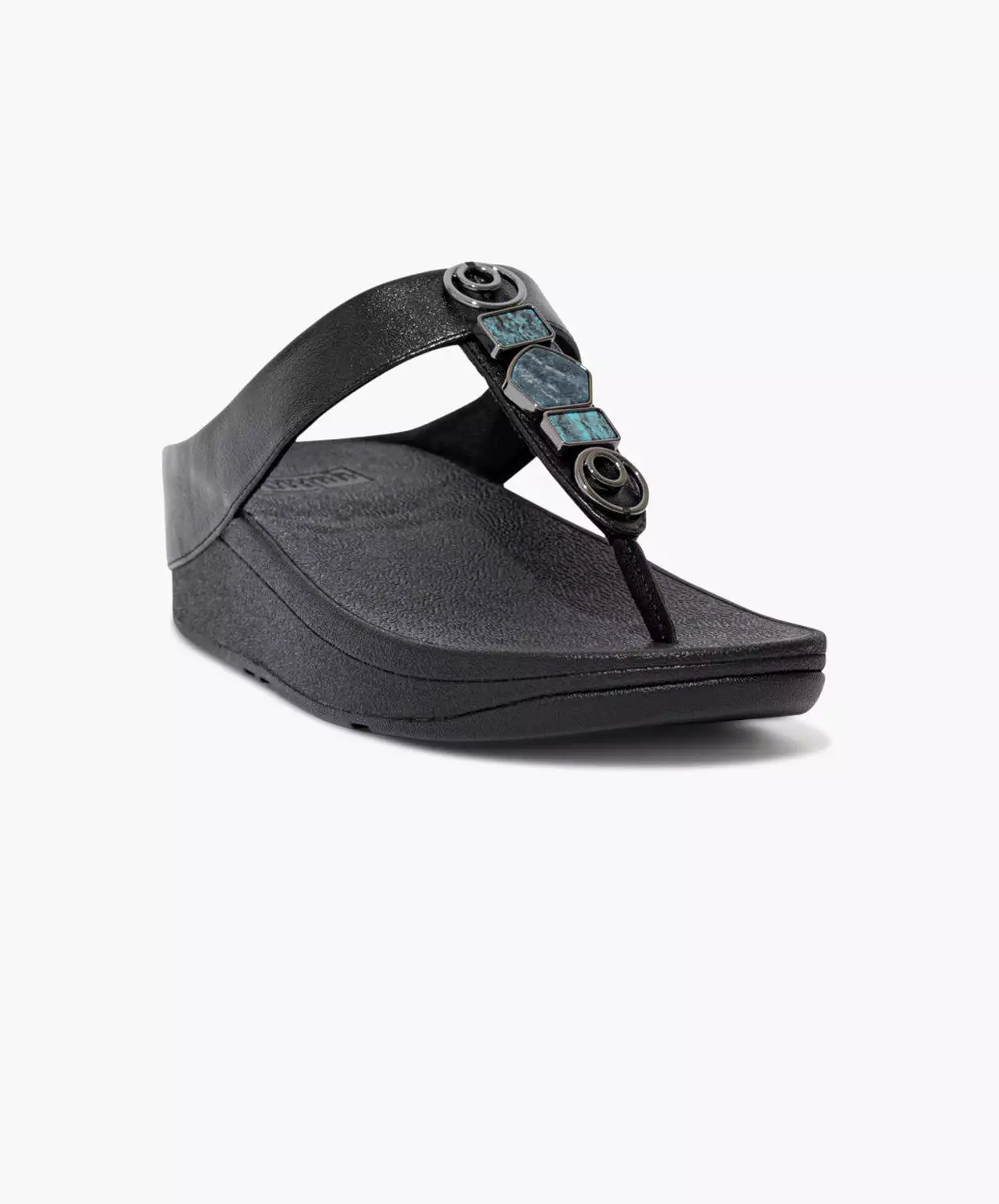 FitFlop Fino Sandals - All Black, Stone Trim, Toe Post