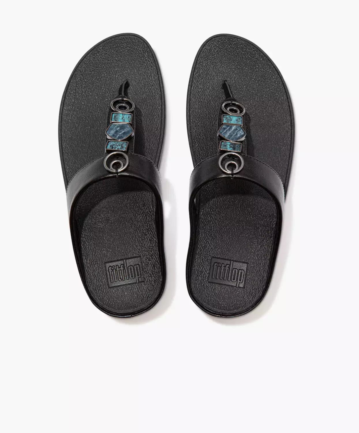 FitFlop Fino Sandals - All Black, Stone Trim, Toe Post