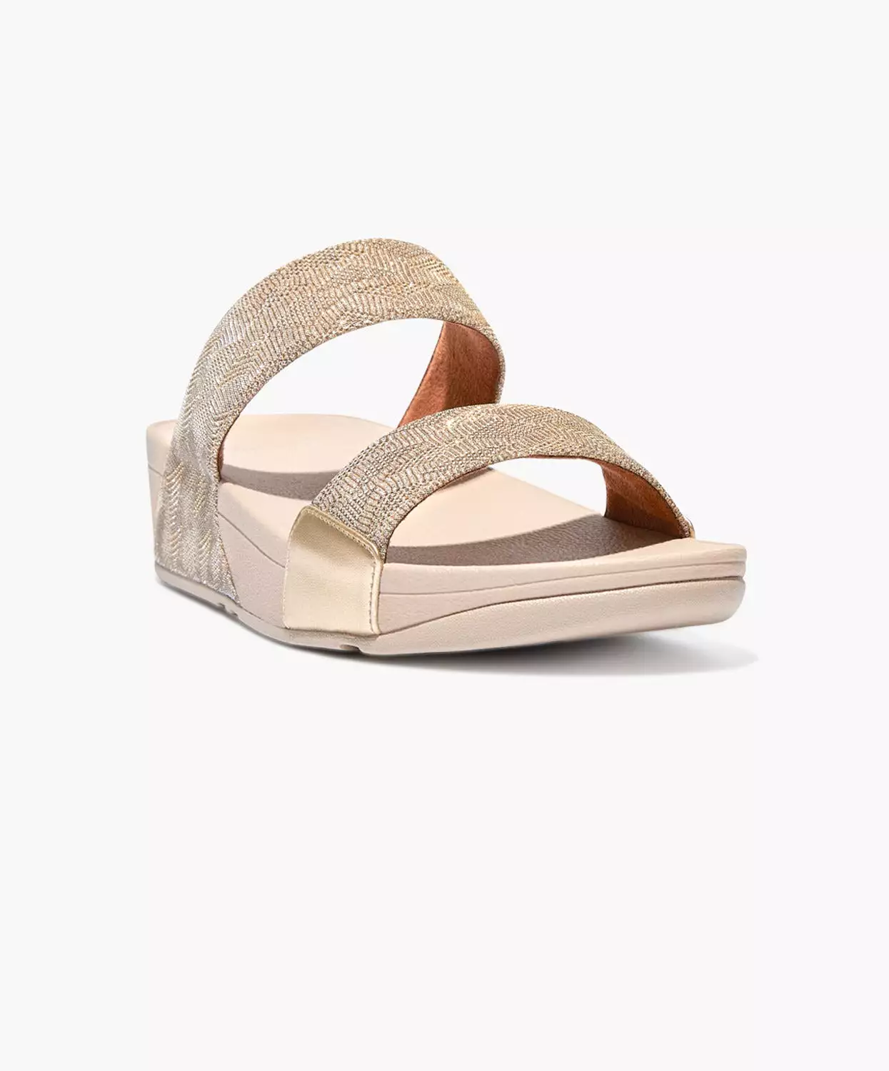 FitFlop Gold Glitter Slide Sandals.