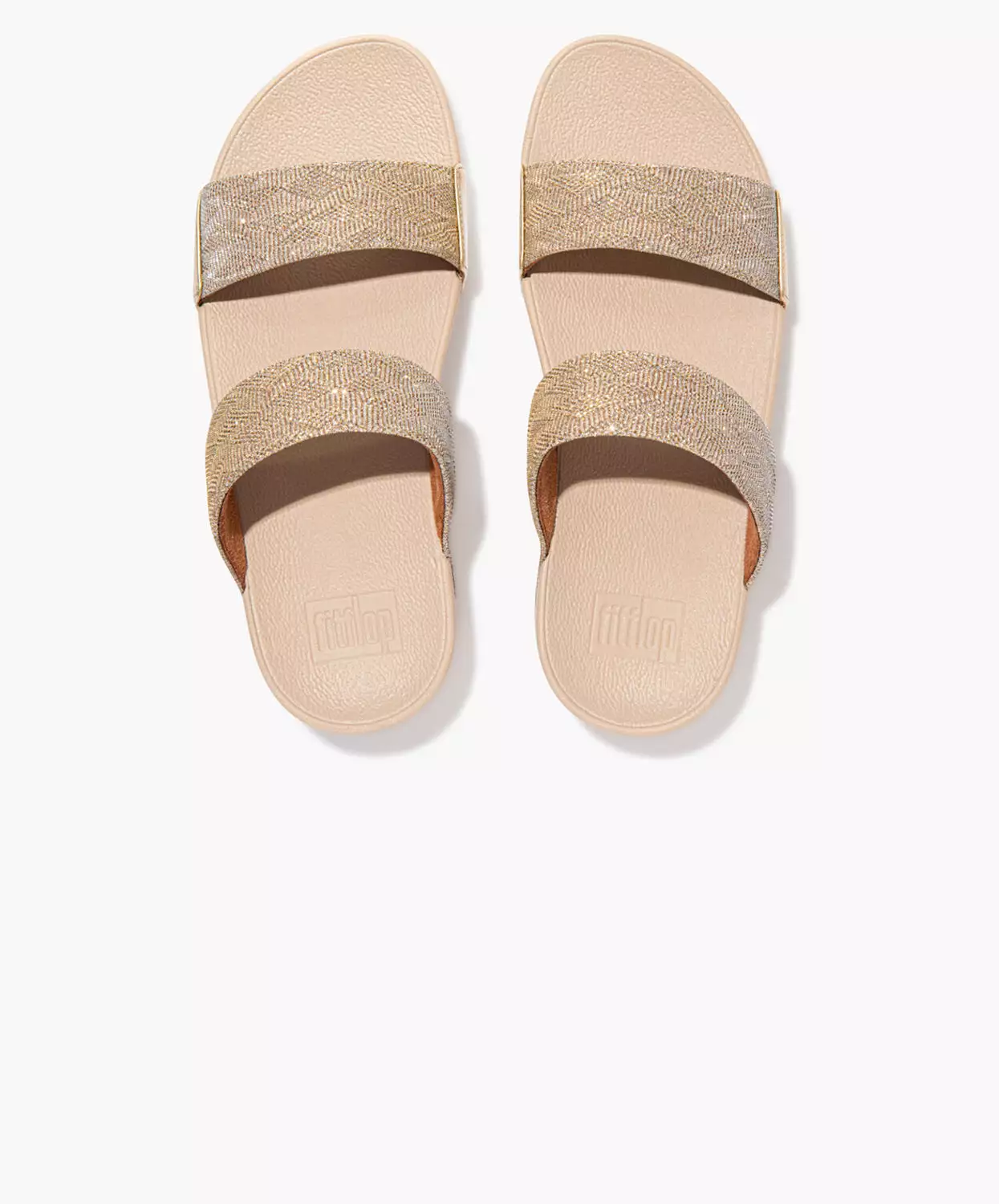 FitFlop Gold Glitter Slide Sandals.