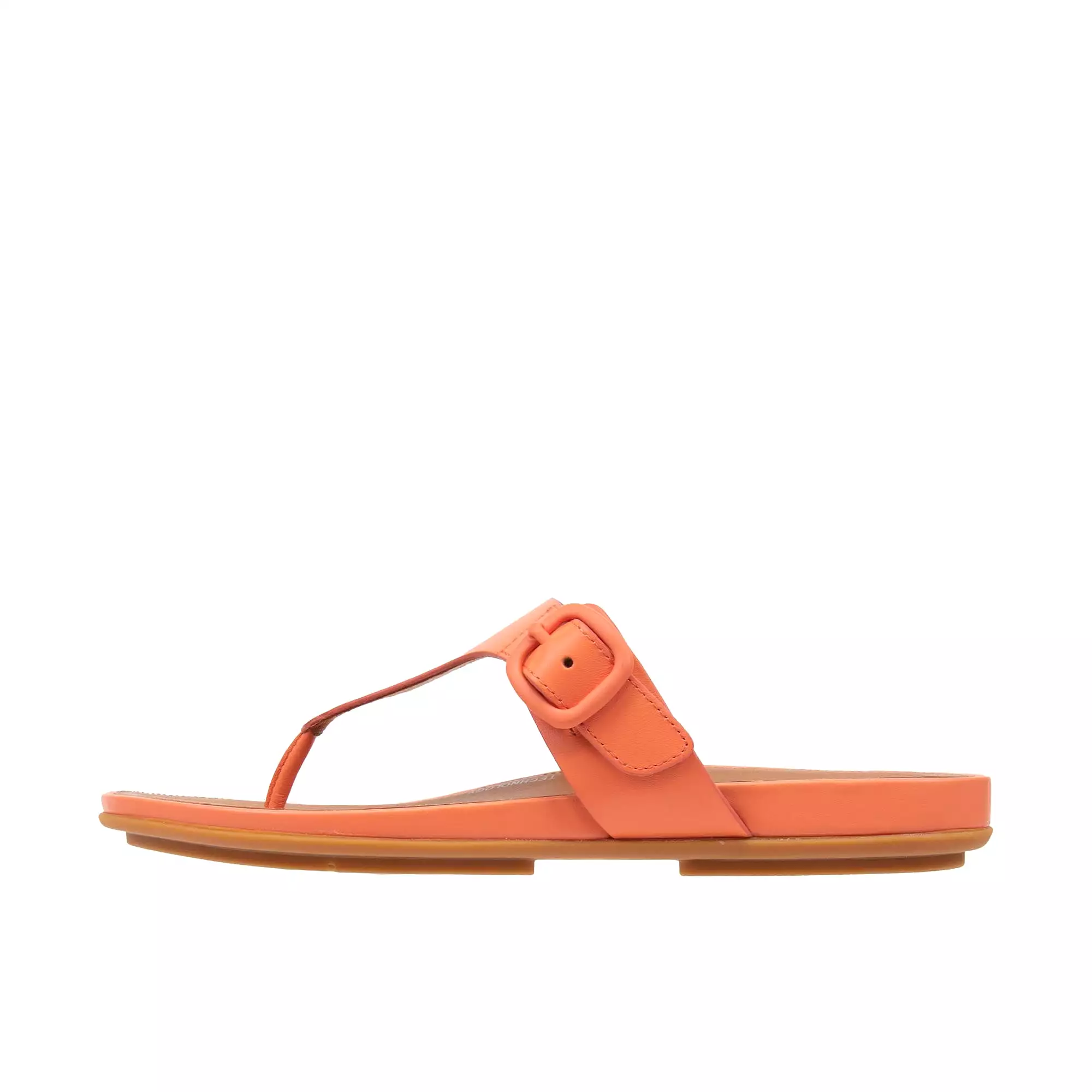 FitFlop Gracie Rubber-Buckle Leather Toe Post Sandals - Sunshine Coral | Click here to buy now!