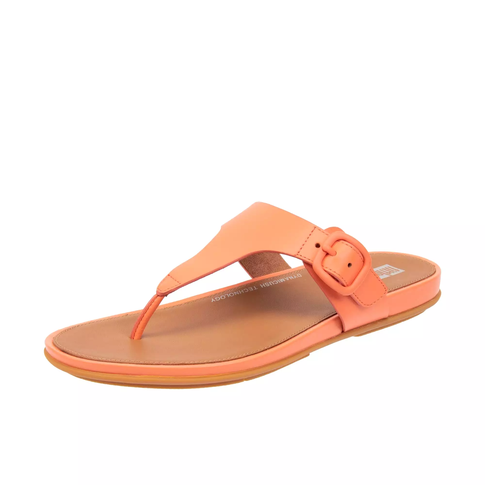 FitFlop Gracie Rubber-Buckle Leather Toe Post Sandals - Sunshine Coral | Click here to buy now!