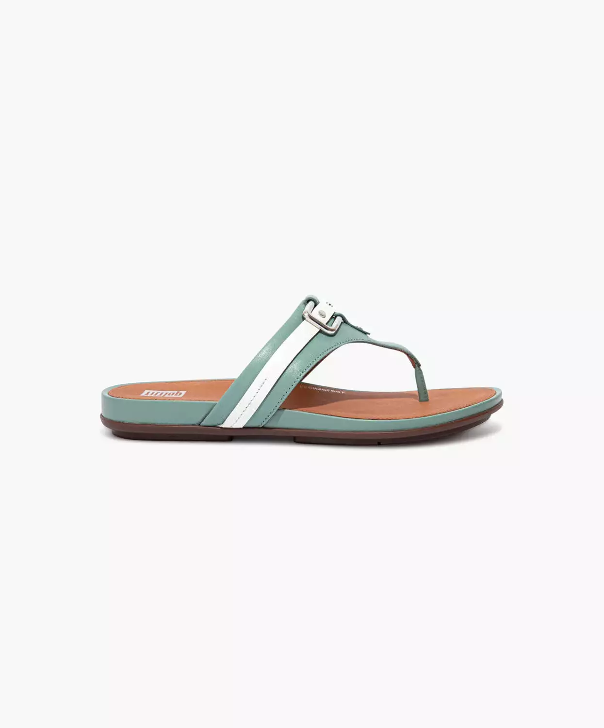 FitFlop Green Leather Sandals with Stud-Buckle Toe Post