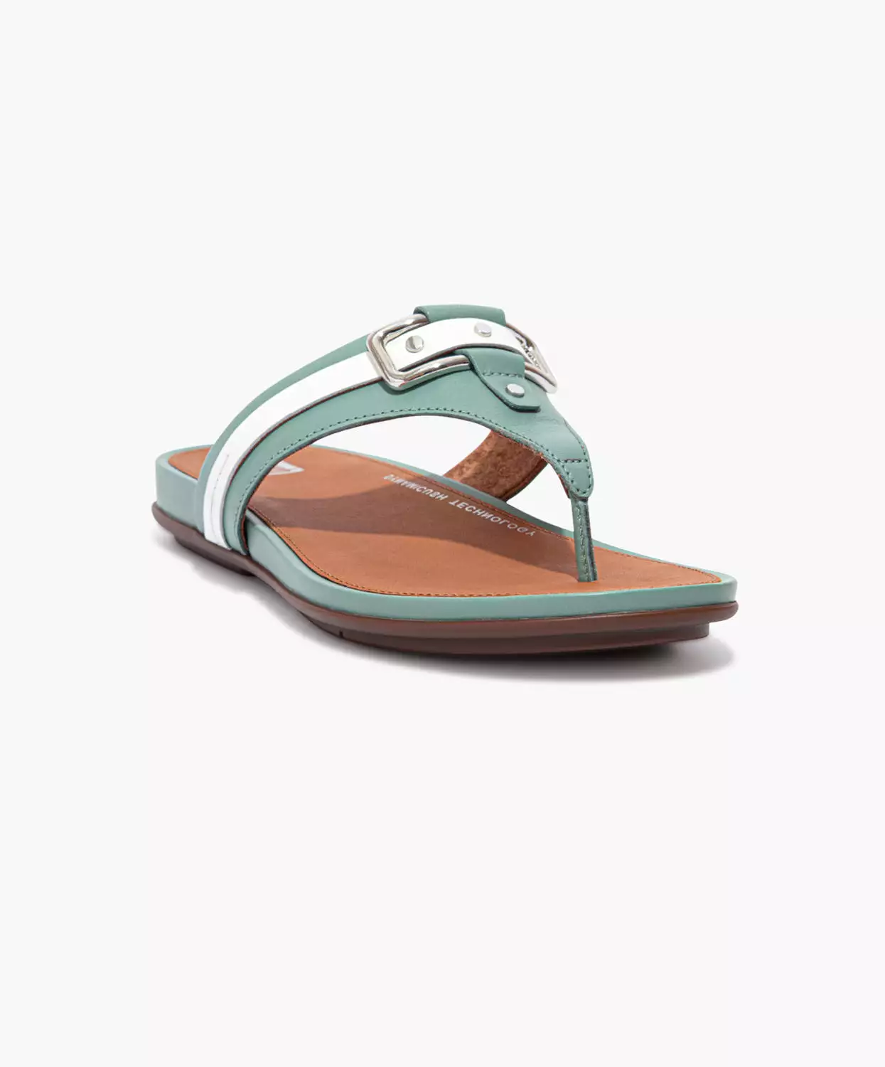 FitFlop Green Leather Sandals with Stud-Buckle Toe Post