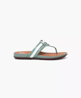 FitFlop Green Leather Sandals with Stud-Buckle Toe Post