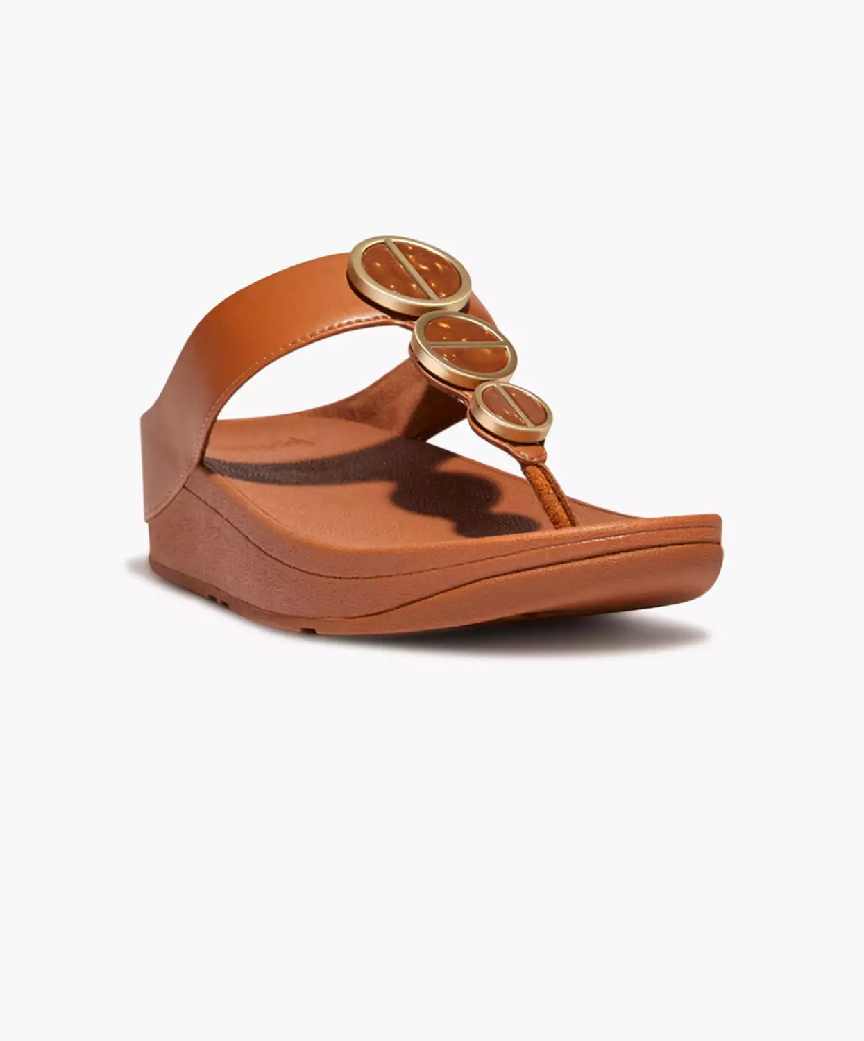 FitFlop Halo Brown Sandals Metallic Trim Toe Post