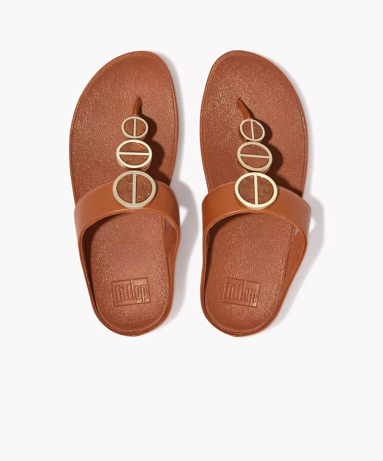 FitFlop Halo Brown Sandals Metallic Trim Toe Post