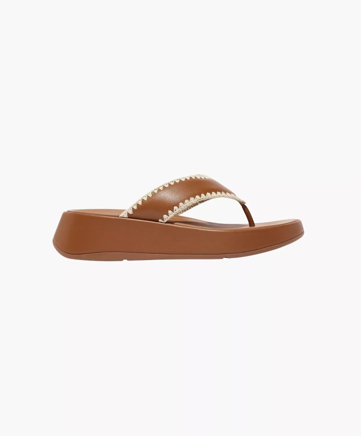 FitFlop leather flatform toe-thongs in tan.