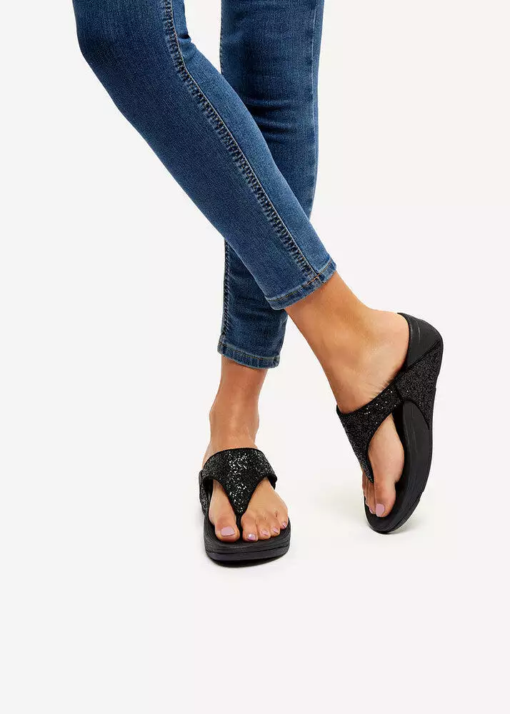 FitFlop Lulu Black Glitter Sandals