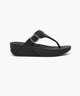 Fitflop Lulu Black Leather Toe Post Sandals - Adjustable and Comfortable