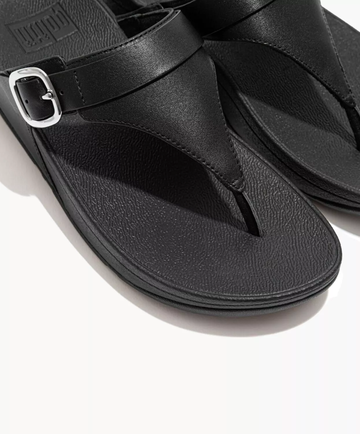 Fitflop Lulu Black Leather Toe Post Sandals - Adjustable and Comfortable