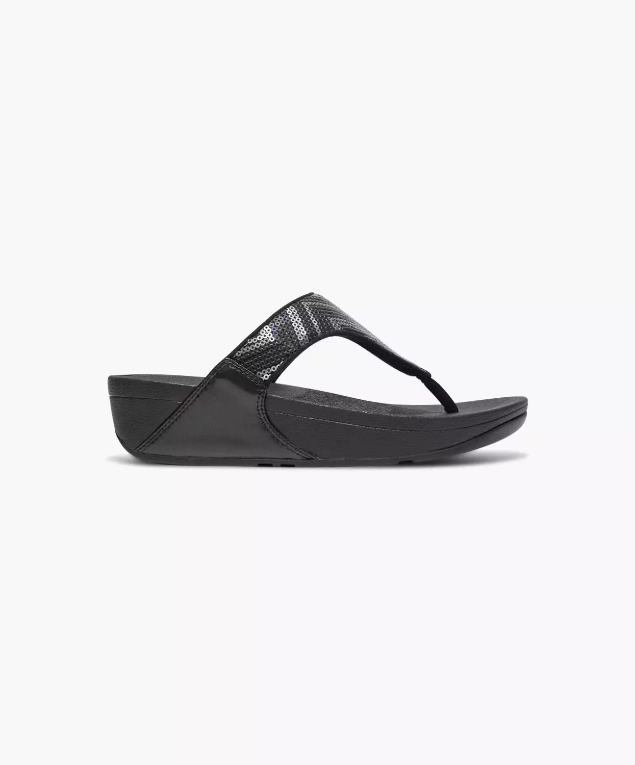 FitFlop Lulu Black Sequin ZigZag Toe-post Sandal