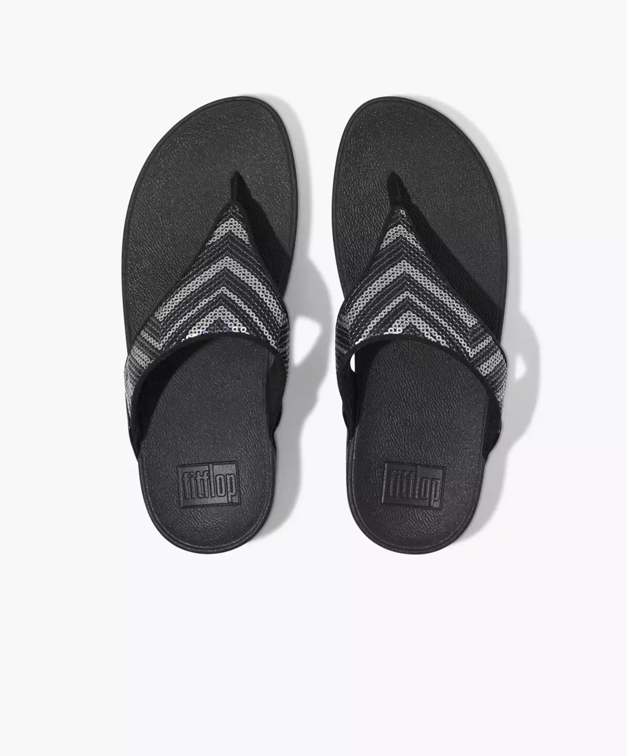 FitFlop Lulu Black Sequin ZigZag Toe-post Sandal