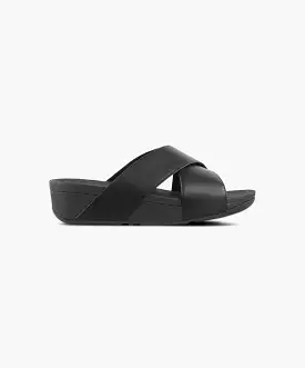 FitFlop Lulu Leather Black Cross Slides - Women's Sandals - Shop Now