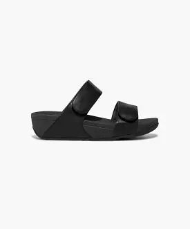 FitFlop Lulu Leather Velcro Adjustable Slides - Black