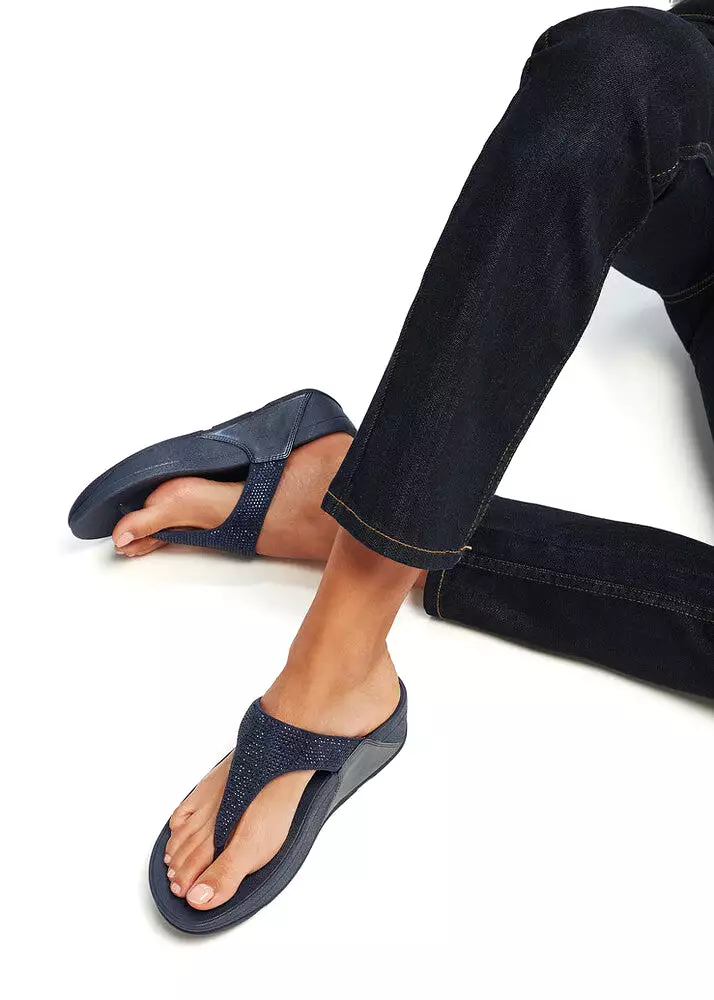 FitFlop Navy Crystal Embellished Toe Post Sandals.