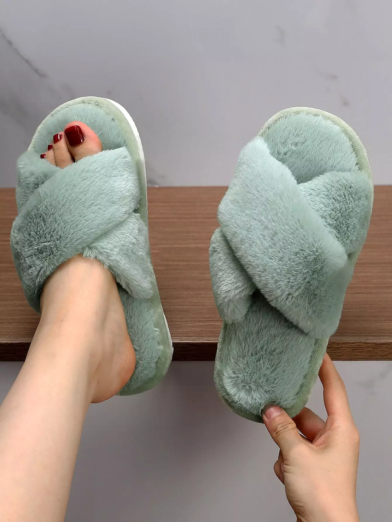 Fluffy Cross Strap Bedroom Slippers - Shop Now!