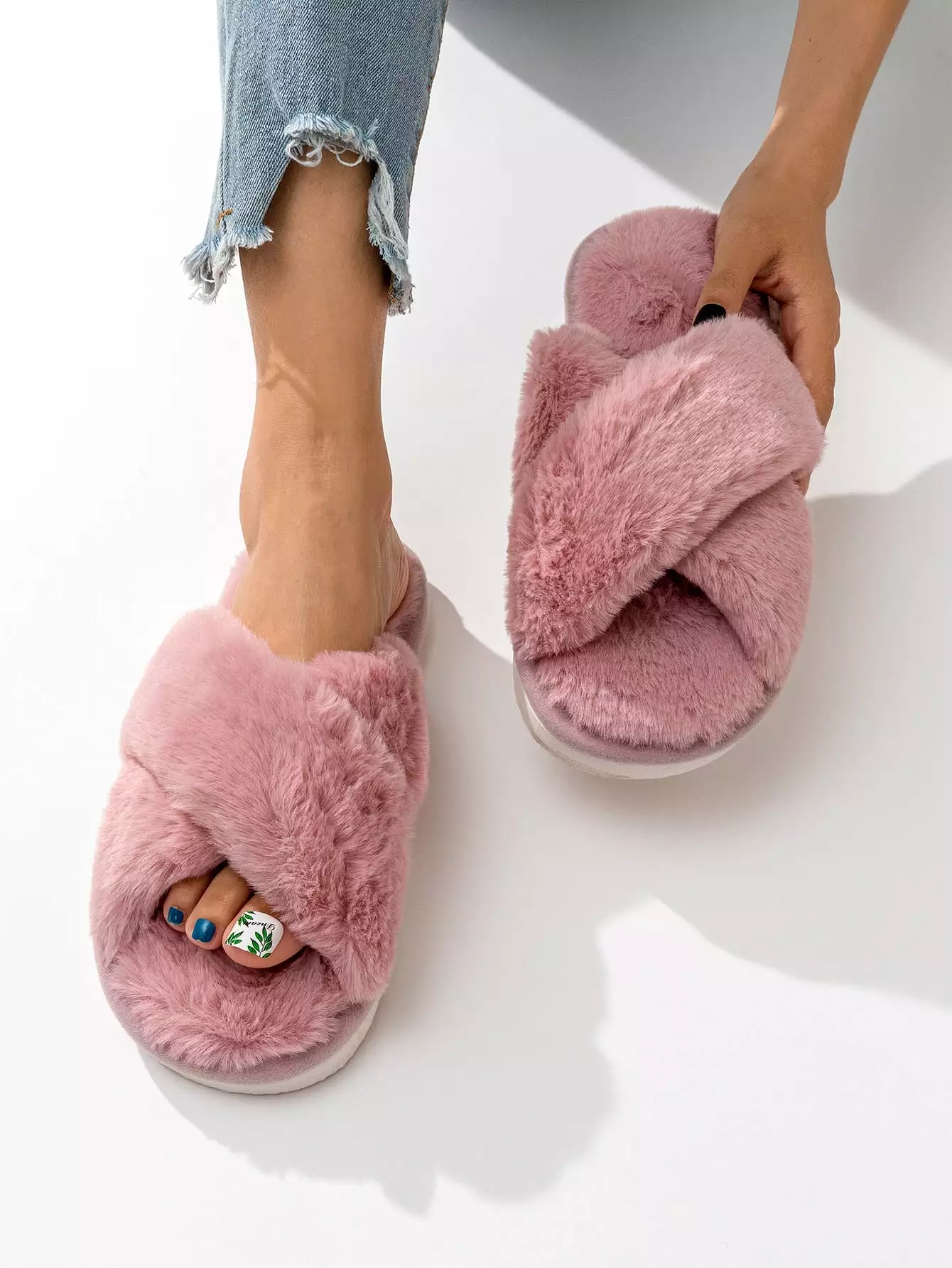 Fluffy Cross Strap Bedroom Slippers - Shop Now!