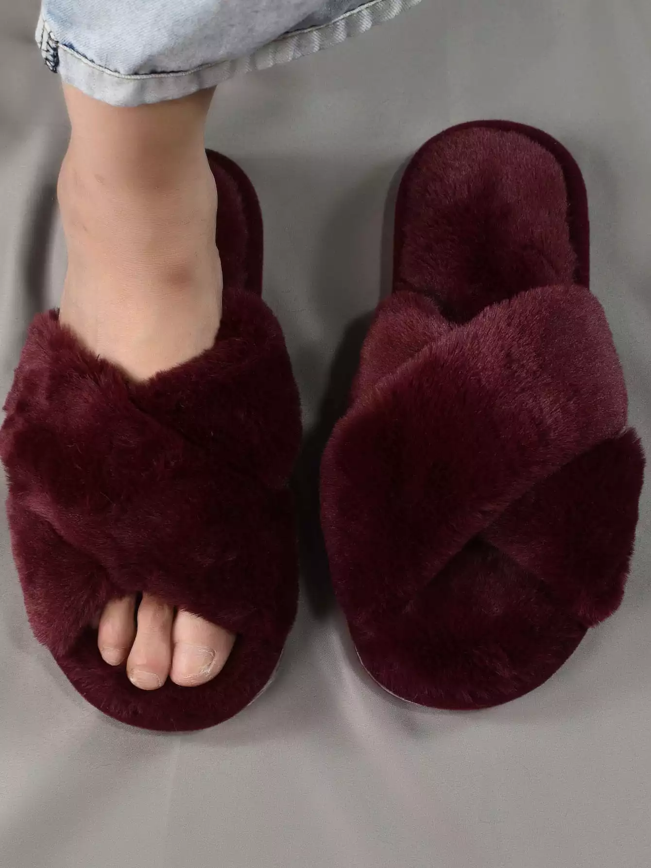 Fluffy Cross Strap Bedroom Slippers - Shop Now!