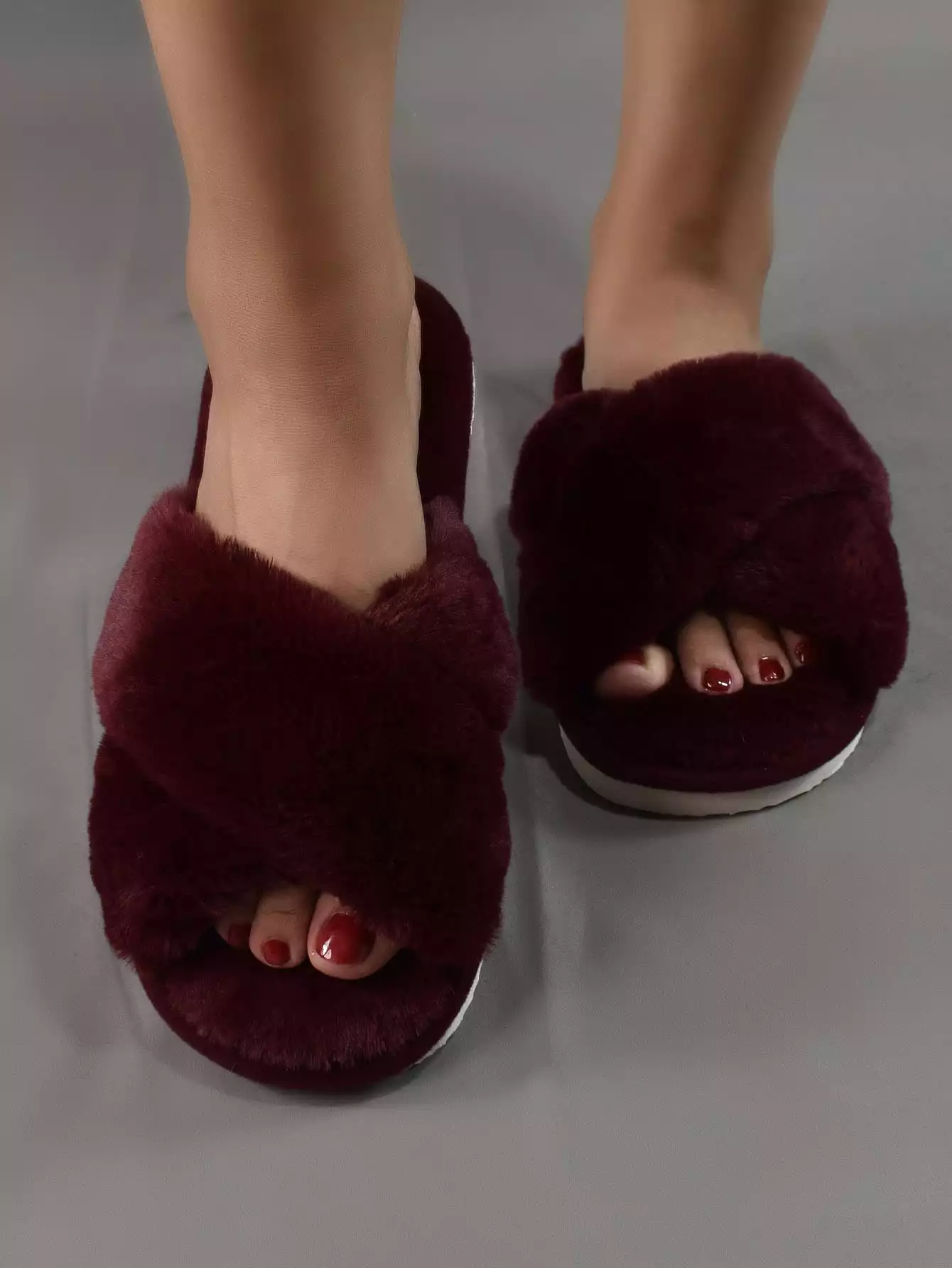 Fluffy Cross Strap Bedroom Slippers - Shop Now!