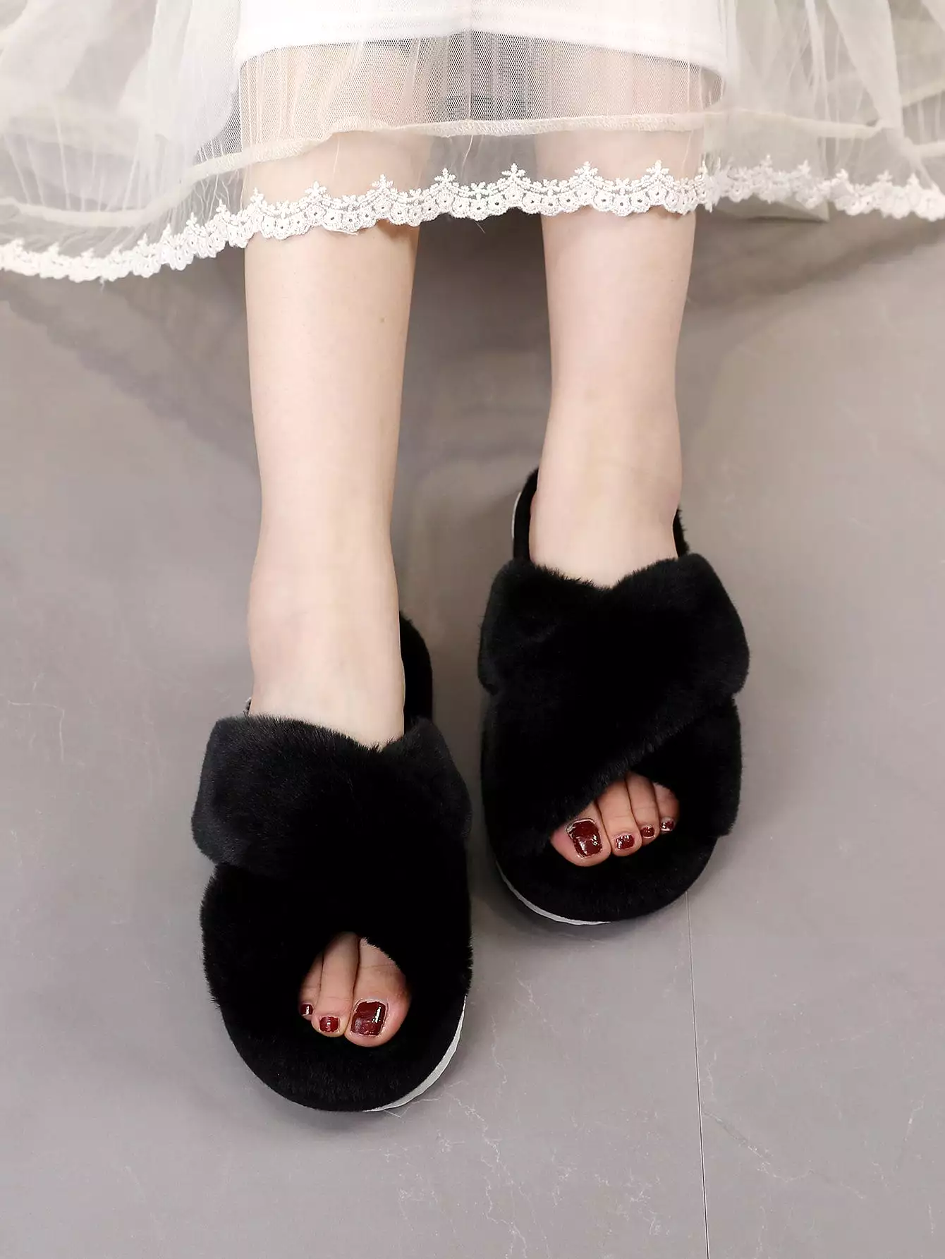 Fluffy Cross Strap Bedroom Slippers - Shop Now!