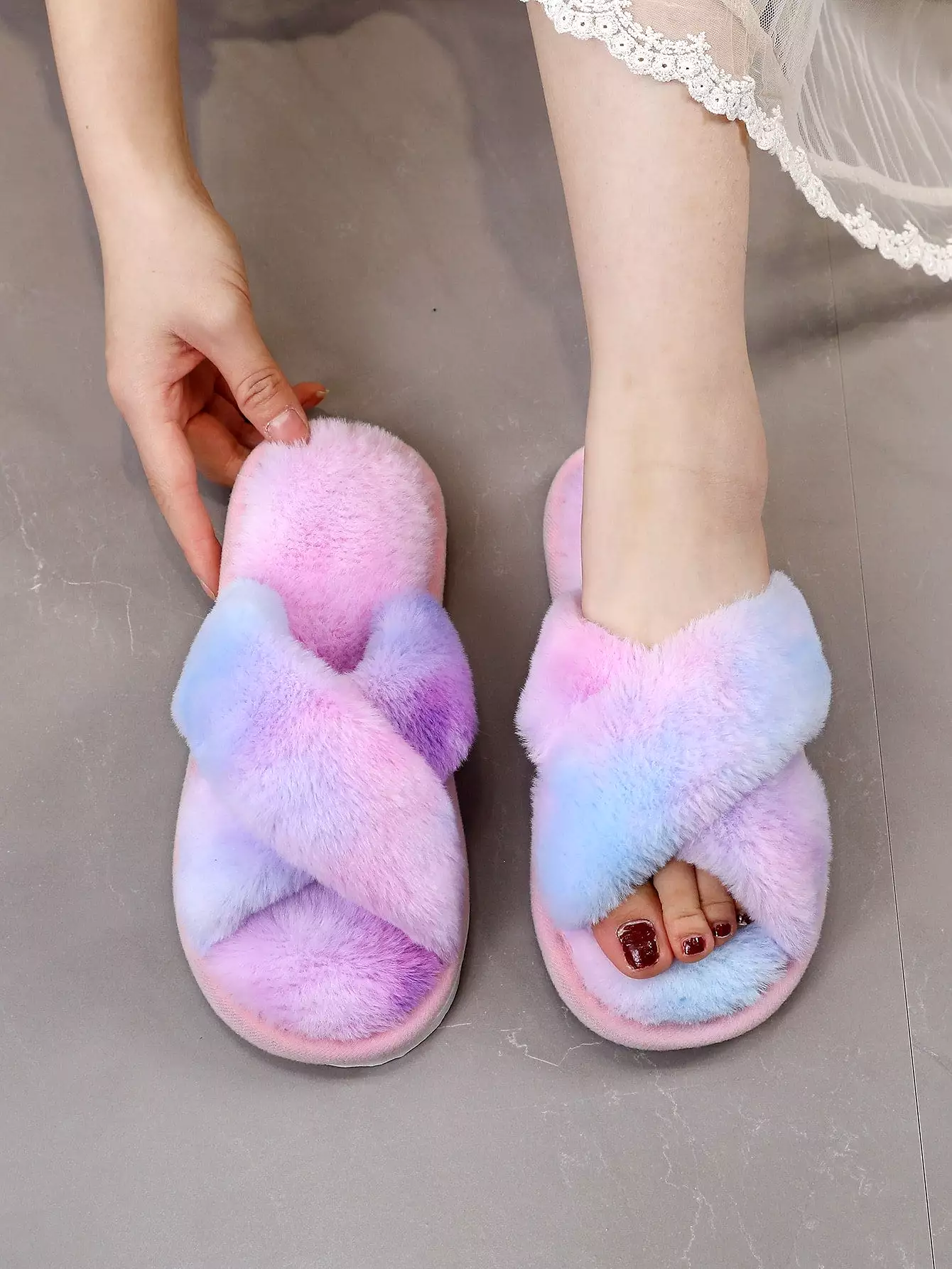 Fluffy Cross Strap Bedroom Slippers - Shop Now!