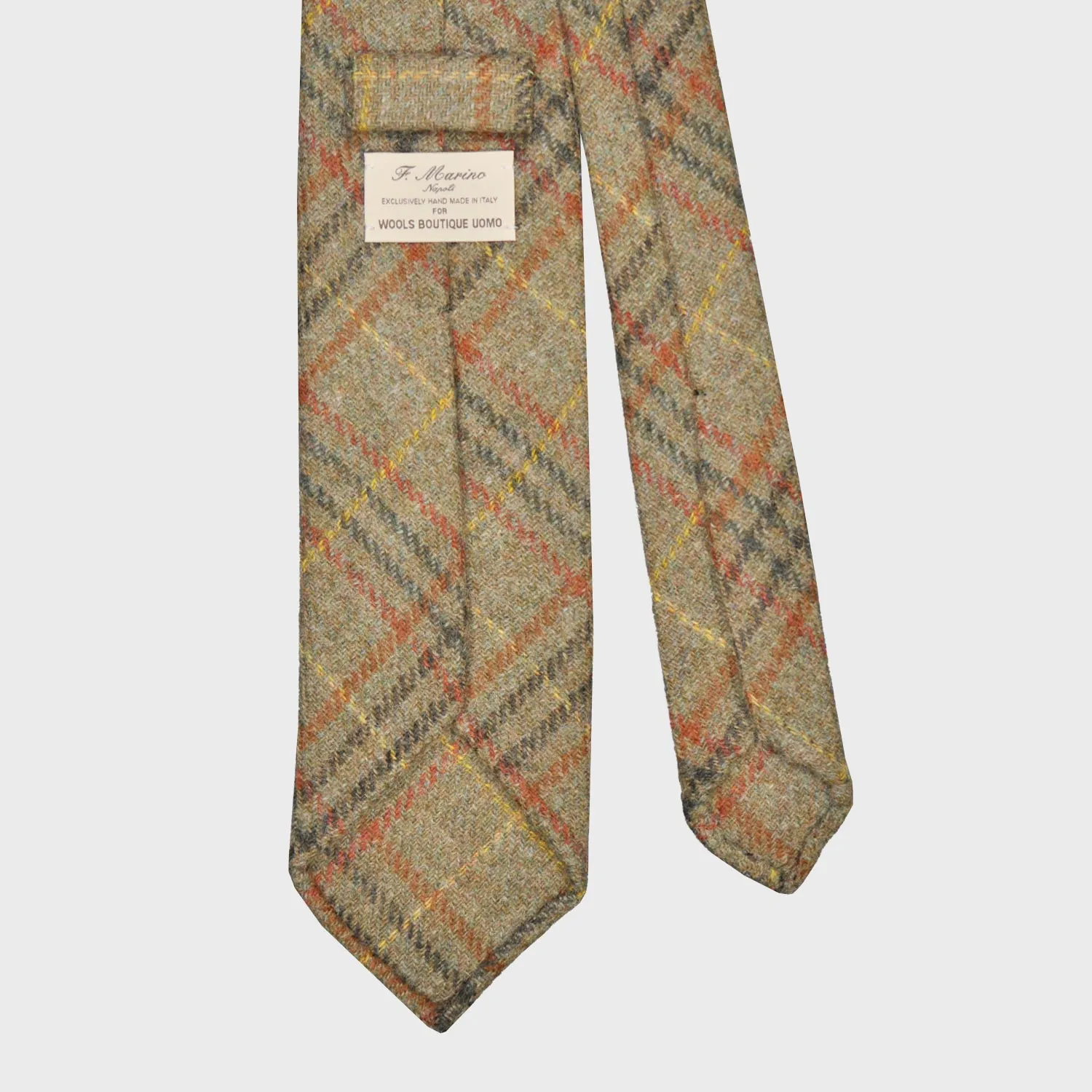 F.Marino Army Green Glen Plaid Tweed Tie - 3 Folds - Direct Result