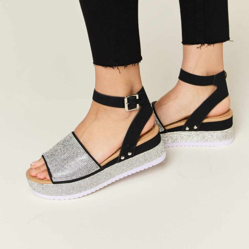 Forever Link Rhinestone Wedge Sandals with Buckle Straps