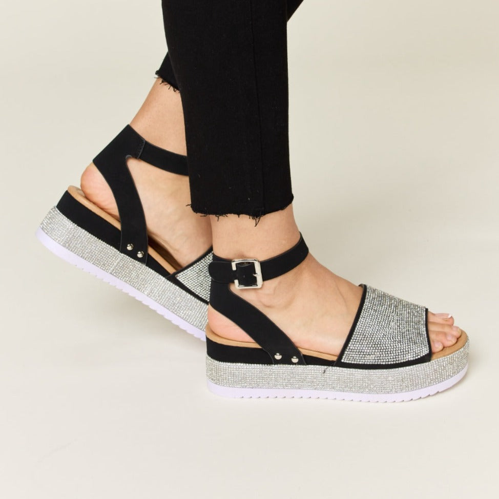 Forever Link Rhinestone Wedge Sandals with Buckle Straps