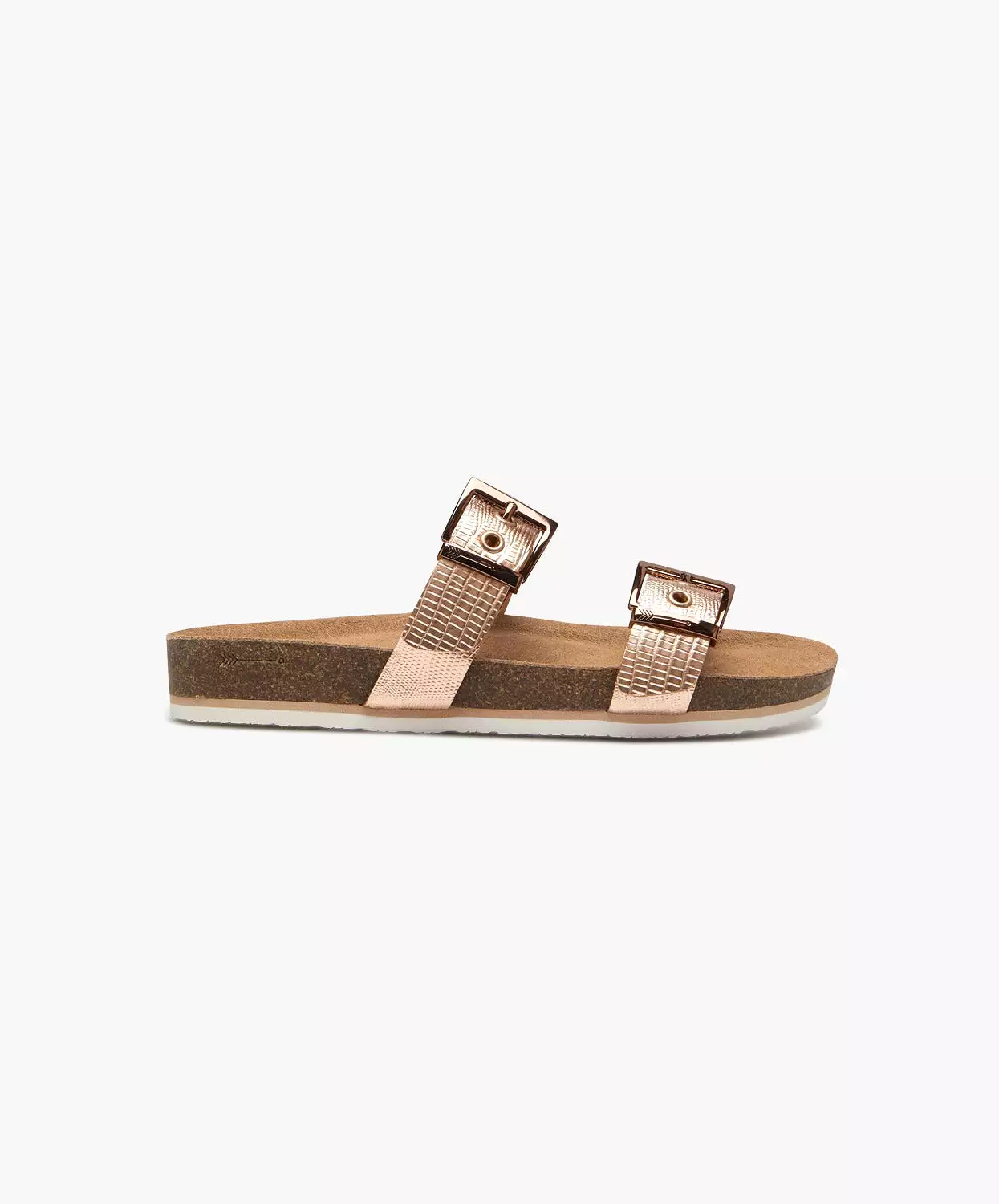 Frankie4 Sandy 3 Rose Gold Lizard-Embossed Sandals