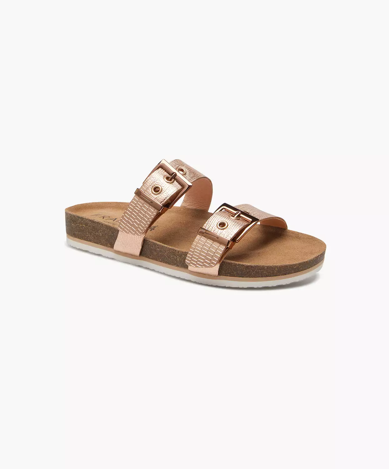 Frankie4 Sandy 3 Rose Gold Lizard-Embossed Sandals