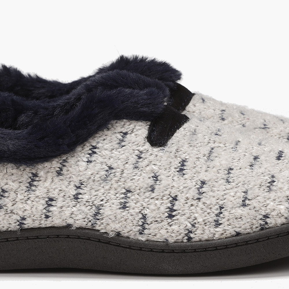 Fur Trimmed Bedroom Slippers | Grey PlumaFlex Memory Foam | R12245