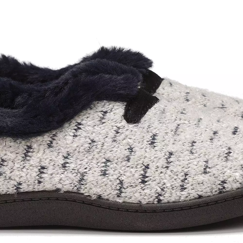 Fur Trimmed Bedroom Slippers - Grey Plumaflex Memory Foam.