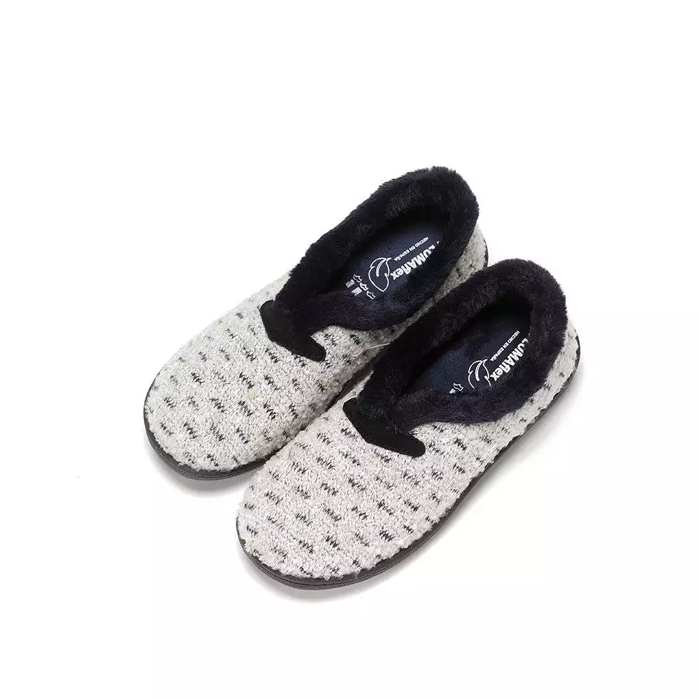 Fur Trimmed Bedroom Slippers - Grey Plumaflex Memory Foam.