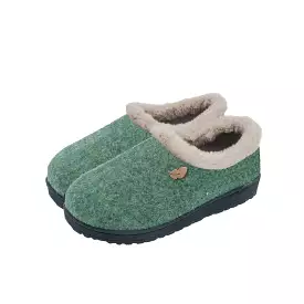 Fur Trimmed Green Bedroom Slippers - Plumaflex Memory Foam R80005