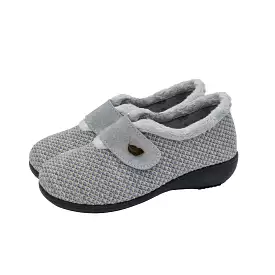 Fur Trimmed Grey Plumaflex Memory Foam Bedroom Slippers for Ladies