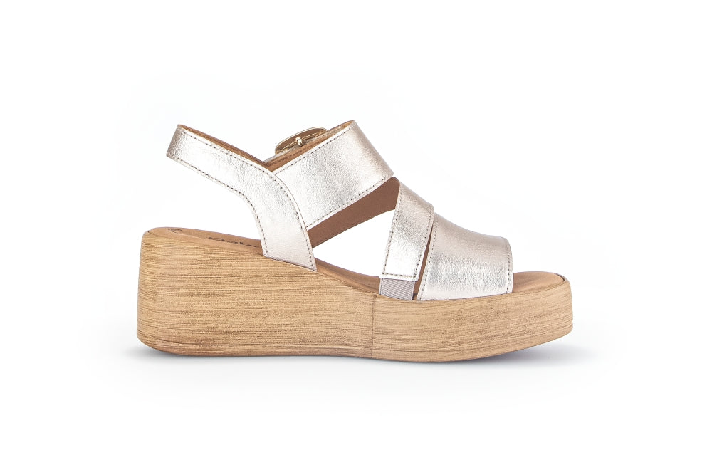 GABOR Gold Leather Wedge Sandal - Shop Now