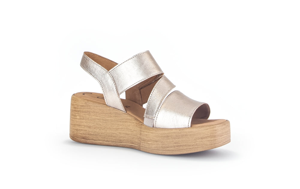 GABOR Gold Leather Wedge Sandal - Shop Now