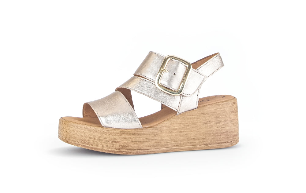 GABOR Gold Leather Wedge Sandal - Shop Now