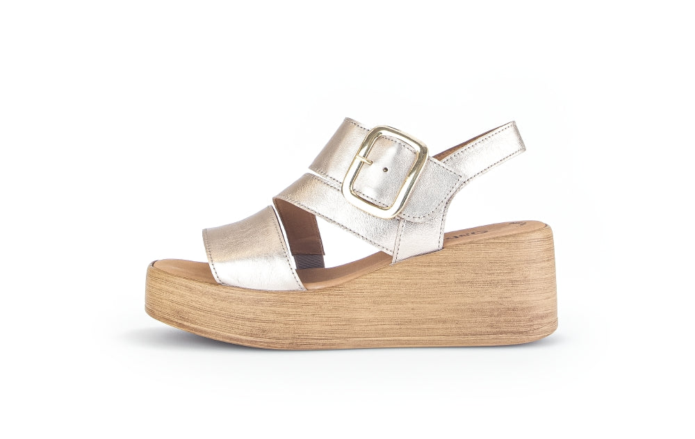 GABOR Gold Leather Wedge Sandal - Shop Now