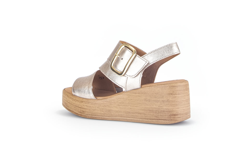 GABOR Gold Leather Wedge Sandal - Shop Now