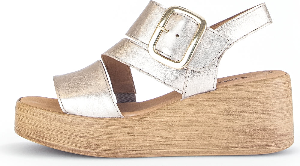 GABOR Gold Leather Wedge Sandal - Shop Now