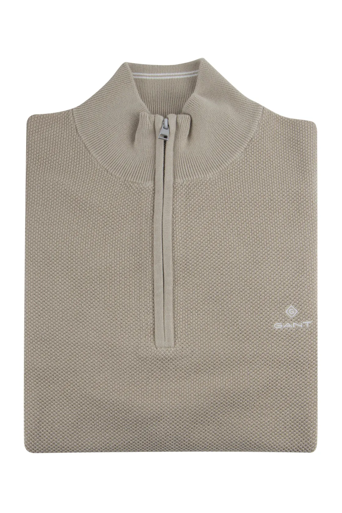 Gant Cotton Half Zip Pullover Dry Sand Clothing