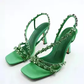 Gemstone Sandals - Low Heel, Alluring, and Stylish